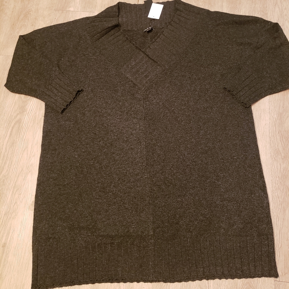 Gray V-neck Sweater Dress